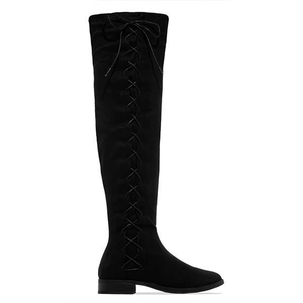 Women's Low Heel Matte Cross Strap Knee-high Boots 66911461C