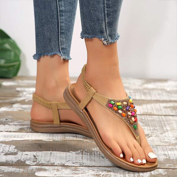 Women's Beaded Flat T-Strap Sandals 62457933C