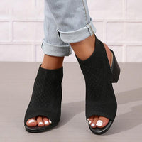 Women's Fashionable Knitted Thick Heel Fish Mouth Sandals 09825932S