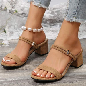 Women's Mid-Heel Peep Toe Chunky Heel Slingback Sandals 75076075C