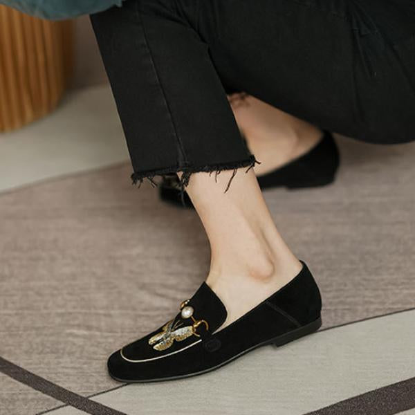 Women's Retro Embroidered Bee Slip-On Loafers 59068607S