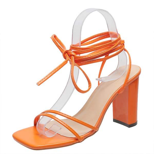 Women's Strappy High Heel Sandals with Crossed Ties and Square Toe 28877262C
