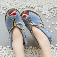 Women's Chunky Heel Platform Cutout Denim Sandals 93306419C