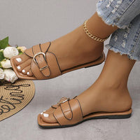 Women's Casual Belt Buckle Decorated Flat Slippers 09904791S