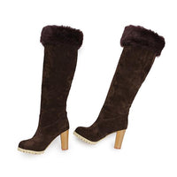Women's Fashionable Fur Collar Cuffed Chunk Heel Boots 65213975S