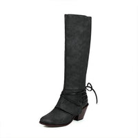 Women's Fashion Lace Up Chunky Heel Knee High Rider Boots 96479483S