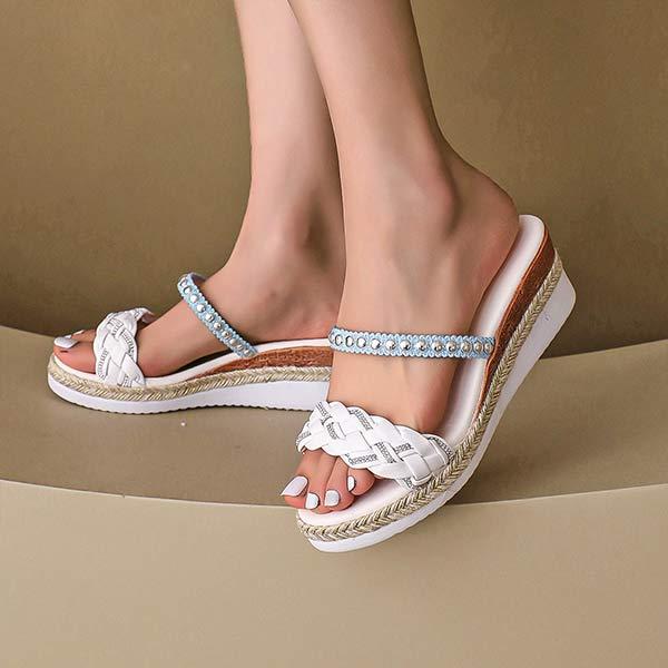 Women's Peep Toe Wedge Sandals with Studs and Platform Sole 57480468C
