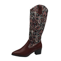 Women's Casual Ethnic Style Flower Chunky Heel High Boots 65198522S