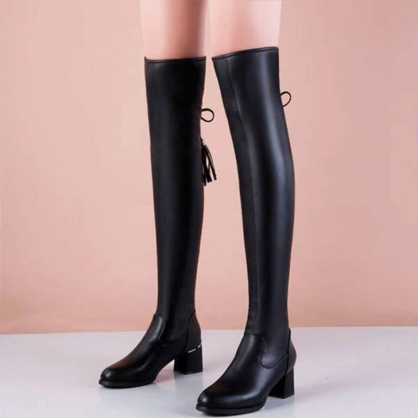 Women's Stylish Chunky Heel Stretch Over-the-Knee Boots 13766549C