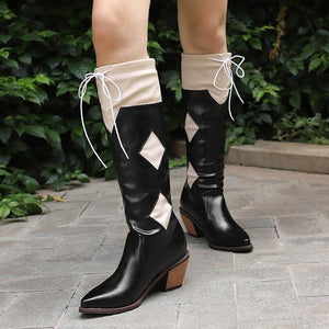 Women's Fashion Rhombus Stitching Chunky Heel Boots 52657212S
