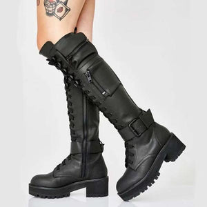 Women's Stylish Lace-Up Thick-Soled Motorcycle Boots 13283022S