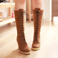Women's Casual Lace Up Suede Block Heel High Martin Boots 04842266S