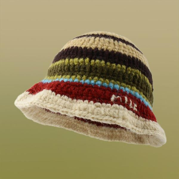 Retro Fashion Rainbow Gradient Stripe Knitted Bucket Hat 81565644S