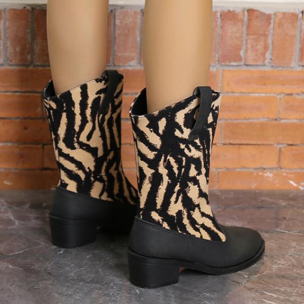 Women's Fashion Pattern Pointed Toe Mid-Calf Boots 08757824S