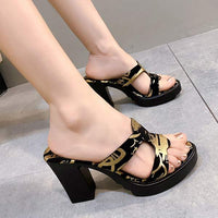 Women's High Heel Peep Toe Chunky Platform Sandals 51013364C