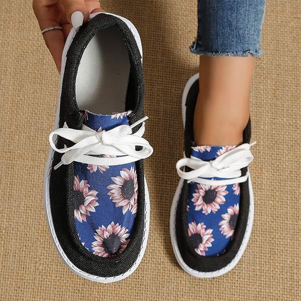 Women's Patterned Fabric Slip-On Sneakers with Lace-Up Detail and Flat Sole 75650170C