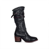 Women's Chunky Heel High Shaft Riding Boots with Belt Buckle High Heel Boots 55190084C