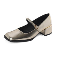 Women's Retro Square Toe Chunky Heel Mary Jane Shoes 13718216S