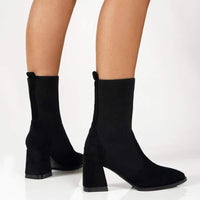 Women's Pointed-Toe Mid-Heel Short Elastic Sock Boots 13853652C