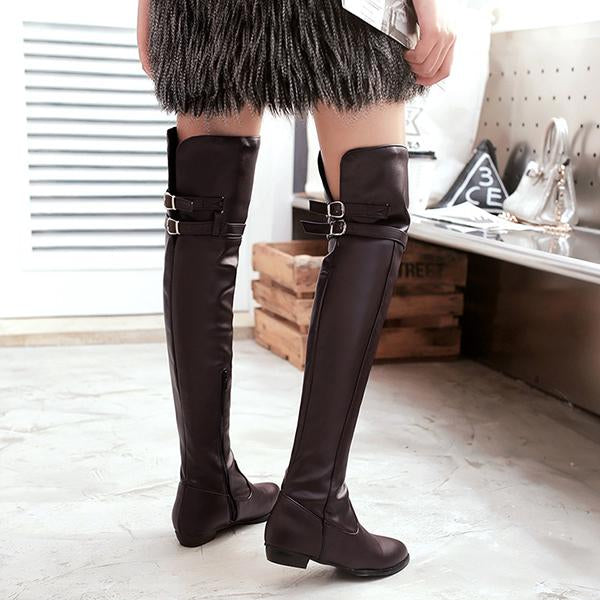 Women's Casual Round Toe Flat Over-the-Knee Rider Boots 77289697S