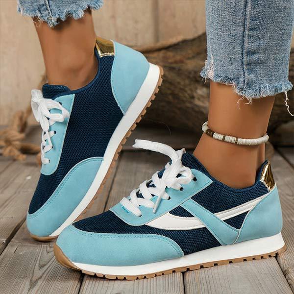 Women's Round-Toe Lace-Up Colorblock Mesh Sneakers 95554233C