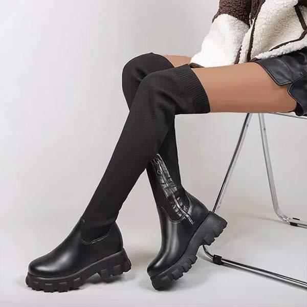 Women's Over-the-Knee Round Toe Flyknit Long Boots 01653617C