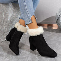 Women's Fashionable Suede Chunky Heel Short Boots 21111694S