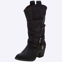 Women's Vintage Cross Strap Buckle Low Heel Riding Boots 10802495C