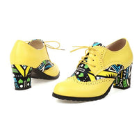 Women's Lace-Up Carved Colorblock Block Heel Brogues 21053832S