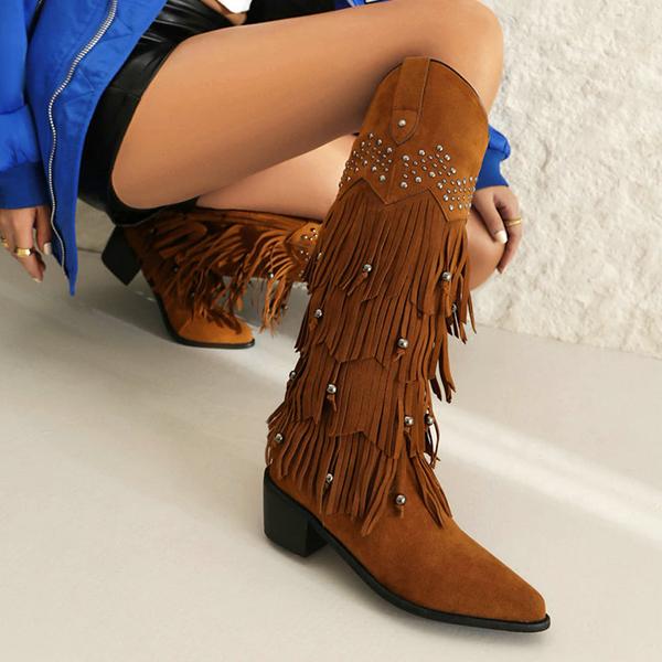 Women's Fashion Retro Tassel Studded High Boots 92420527S