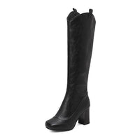 Women's Casual Simple Thick Heel Long Rider Boots 10069455S