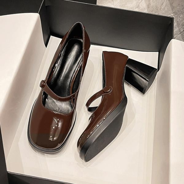 Women's Retro Square Toe Chunky Heel Mary Jane Shoes 74421594C