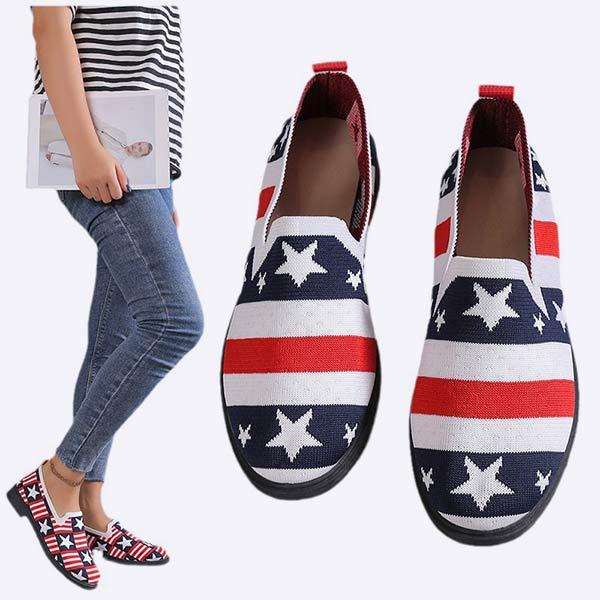 Women's Fly Woven Lace-Up Star Flag Flats 42557125C