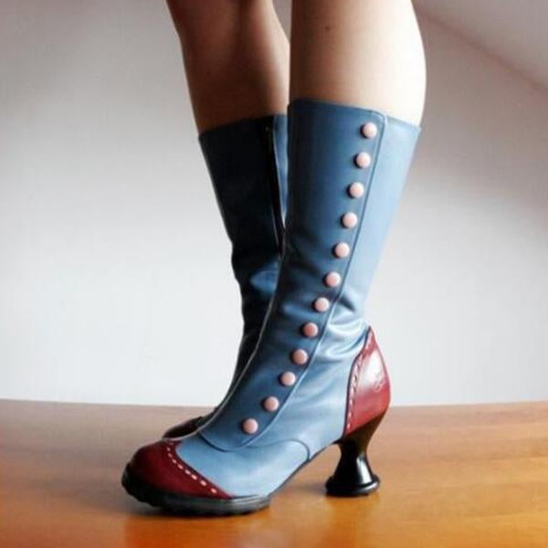 Women's Fashion Stitching Button Shaped Heel Boots 26386153S