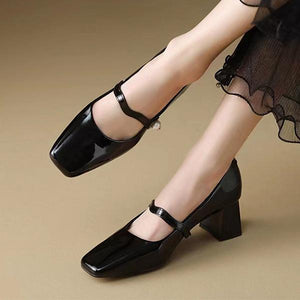 Women's Retro Block Heel Square Toe Mary Jane Shoes 69280467C