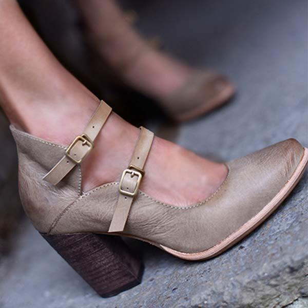 Women's Low Block Heel Pointed Toe Double Monk Strap Flats 68496582C
