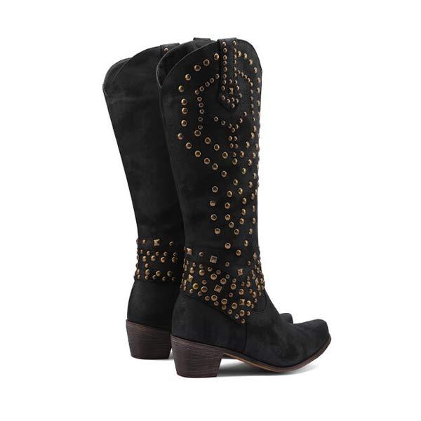 Women's High Heeled Knee-High Boots with Metal Stud Embellishments 13644744C