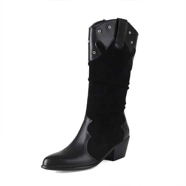 Women's Retro Spliced Thick Heel Western Boots 59913267S