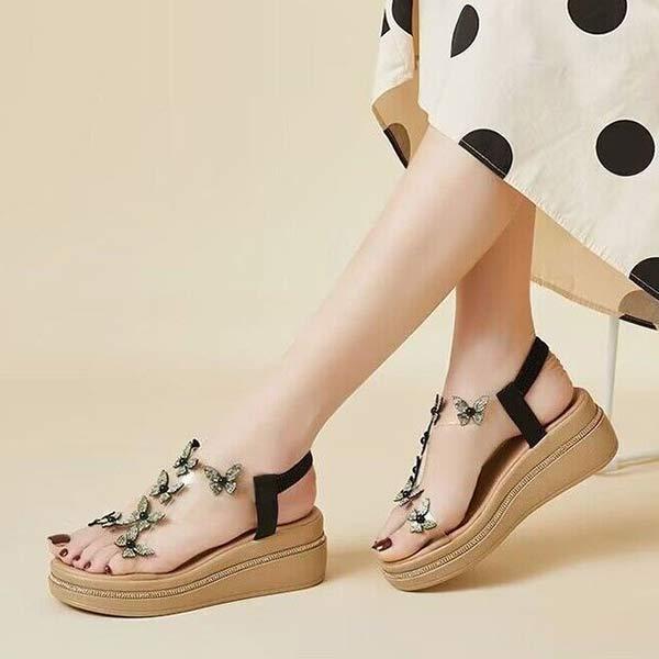 Women's Floral Rhinestone Wedge Sandals with Thick Sole 88755393C
