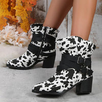 Women's Casual Cow Print Block Heel Ankle Boots 90131815S