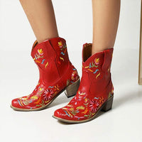 Women's Pointed Toe Mid-Heel Embroidered Fashion Boots 74278994C