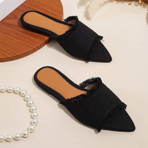 Women's Denim Flat Pointed Toe Slide Sandals 08871090C