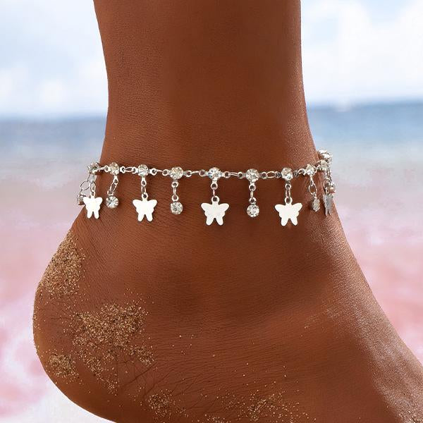 Vintage Beach Diamond Butterfly Pendant Anklet 33097170C