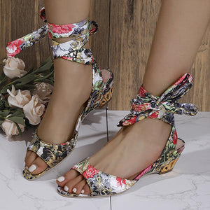 Women's Casual Flower Fish Mouth Wedge Strappy Sandals 92723976S