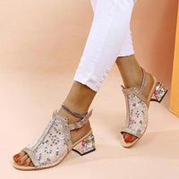 Women's Casual Lace Sequin Block Heel Sandals 77522848S