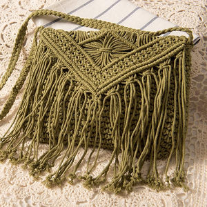Women's Tassel Retro Cotton Woven Crossbody Bag 14015855C