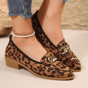 Women's Leopard Print Loafers with Metal Chain Detail 77535510C
