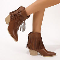 Women's Fashion Tassel Chunky Heel Ankle Boots 04393657S