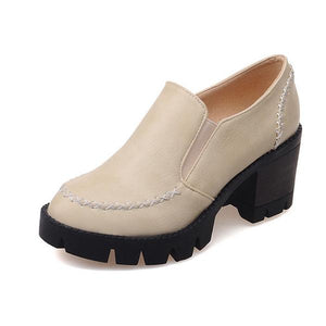 Women's Retro Slip-on Work Block Heel Shoes 49625208S