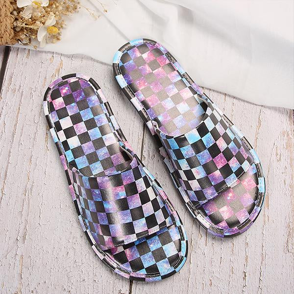 Women’s Casual Contrast Color Plaid Flat Slippers 35438564S